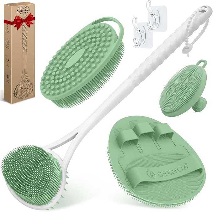 Silicone Back Body Face Scrubbers Set 4PCS, 15.35’’ Back Scrubber Soft Body by GEENOA