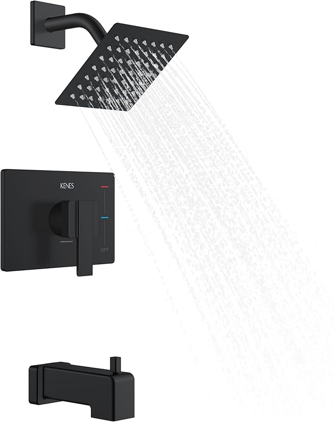 KENES Tub Shower Faucet Set Complete, Matte Black Tub and Shower Trim Kit by KENESBathroomKitchen