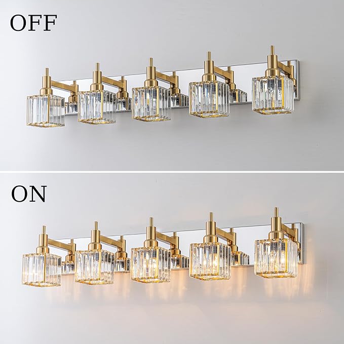 Crystal Bathroom Light Gold Chrome 5-Light Modern Bathroom Vanity Fixtures Over - Image 6