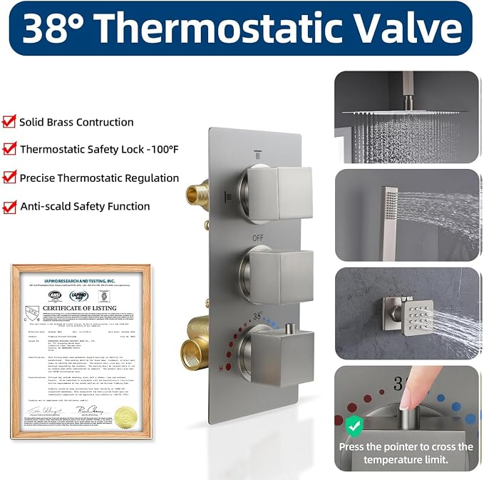HOMEDEC Solid Brass 4 Outlets Shower Diverter Valve, Thermostatic 4-Way 3 - Image 3