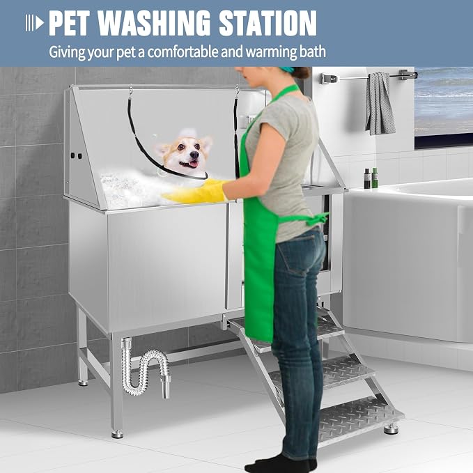 50" Pet Dog Bathing Station W/Ramp, Professional Stainless Steel Dog Grooming - Image 4