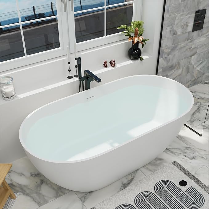 GIVINGTREE 59'' Freestanding Solid Surface Resin Stone Bathtub, Contemporary - Image 7