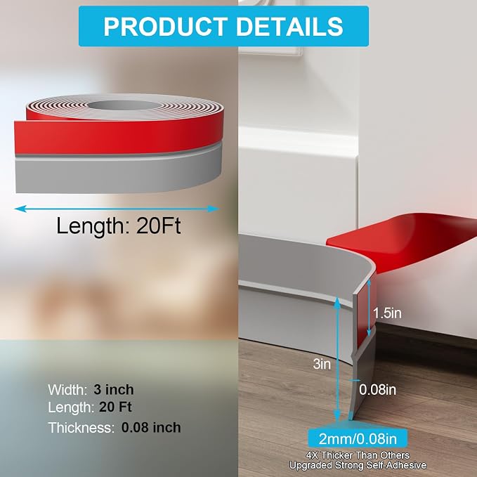 Heavy-Duty 3Inch x 20FT Door Weather Stripping, Extra Thick 2mm Door Draft - Image 3