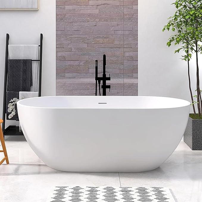 59 Inch Freestanding Bathtub Oval Shaped Solid Surface Resin Stone soaker by MEDUNJESS