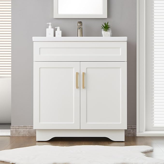 Bathroom Vanity with Ceramic Sink, Bathroom Vanity Cabinet with 2 Doors - Image 7