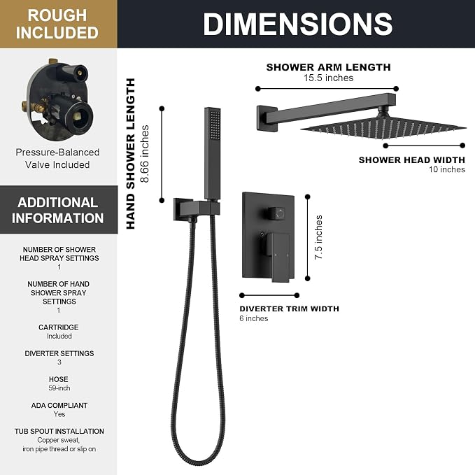 Lava Odoro Modern 2-Setting Square Shower System - Image 4