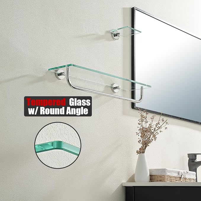 JQK Bathroom Glass Shelf Polished Chome, Shelf - Image 5