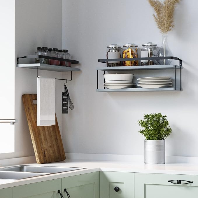 RICHER HOUSE 2+1 Tier Wall Mounted Floating Shelves Set of 2, Rustic Wood Wall - Image 5