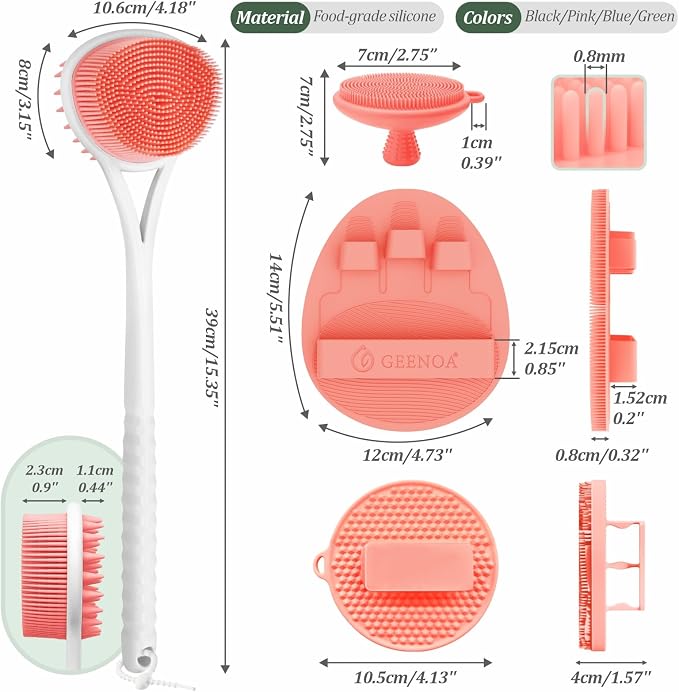 Silicone Back & Body & Face Scrubbers Set 4PCS, 15.35’’ Soft Back Scrubber - Image 2