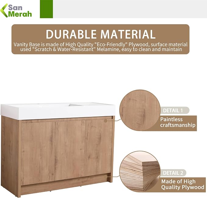 48 inch Bathroom Vanity with Sink, Single Resin Sink Bathroom Cabinet, Modern - Image 5