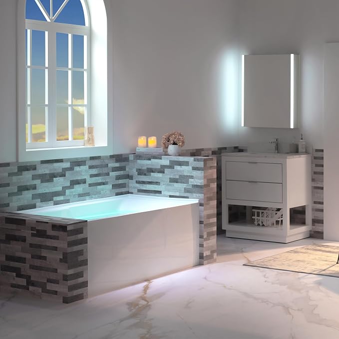 WOODBRIDGE 54" Acrylic Rectangular Alcove Soaking Bathtub in White - Image 12