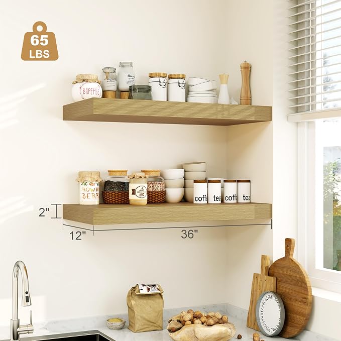 12" Deep Oak Floating Shelves, Over Toilet Long Wall Mounted Modern Farmhouse - Image 3