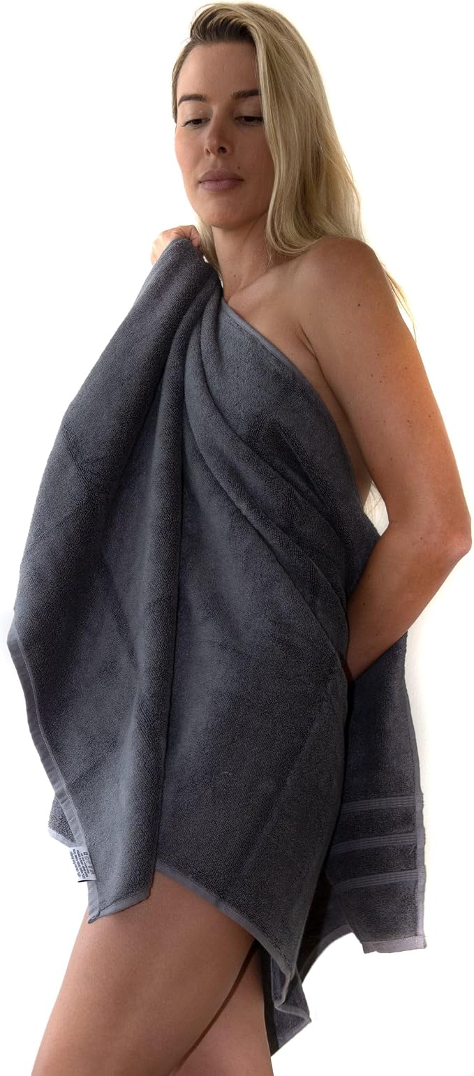 Mosobam Luxury Turkish Set of 4 Bath Towels 30X58 Charcoal Gray 700 GSM Bamboo - Image 4