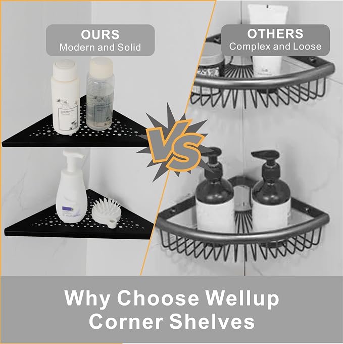 Black 10’’ Corner Shower Shelf 2 Pack, Triangular Shower Corner Shelves 304 - Image 7