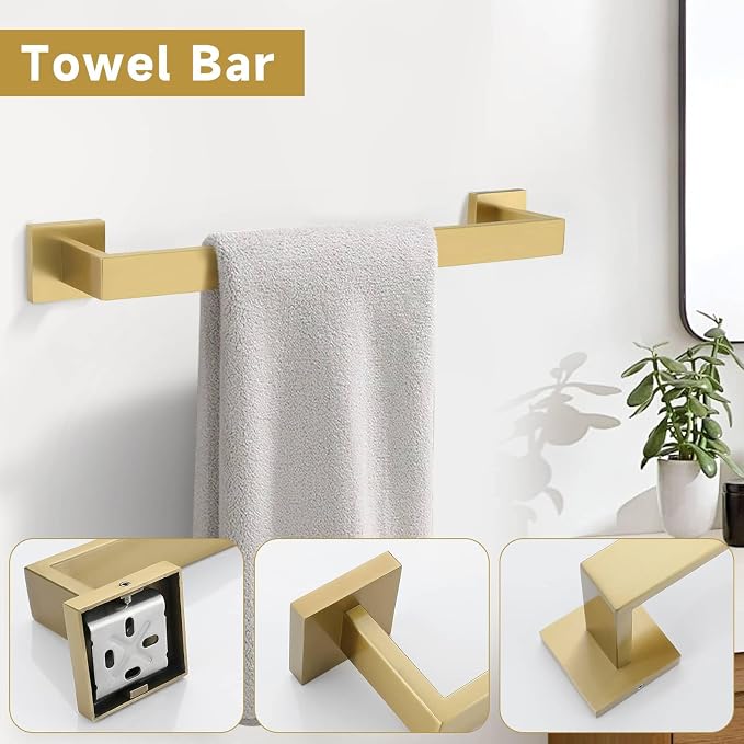 Brushed Gold 5 Pieces Bathroom Hardware Accessories Set Towel Bar Set Towel - Image 2