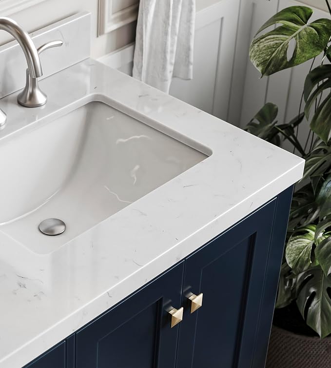ARIEL Cambridge 60 Inch Midnight Blue Bathroom Vanity Double Sink, Solid Wood - Image 6