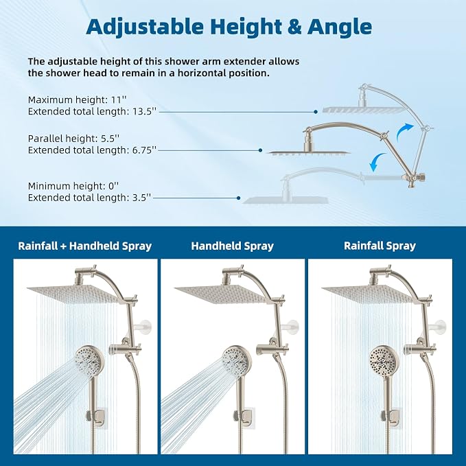 Hibbent All Metal Shower Head, 10 Sprays, Showerhead Holder, Brushed Nickel - Image 6