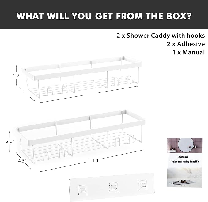 Moforoco Shower Caddy Shelf Organizer Rack, Self Adhesive Black Bathroom - Image 2