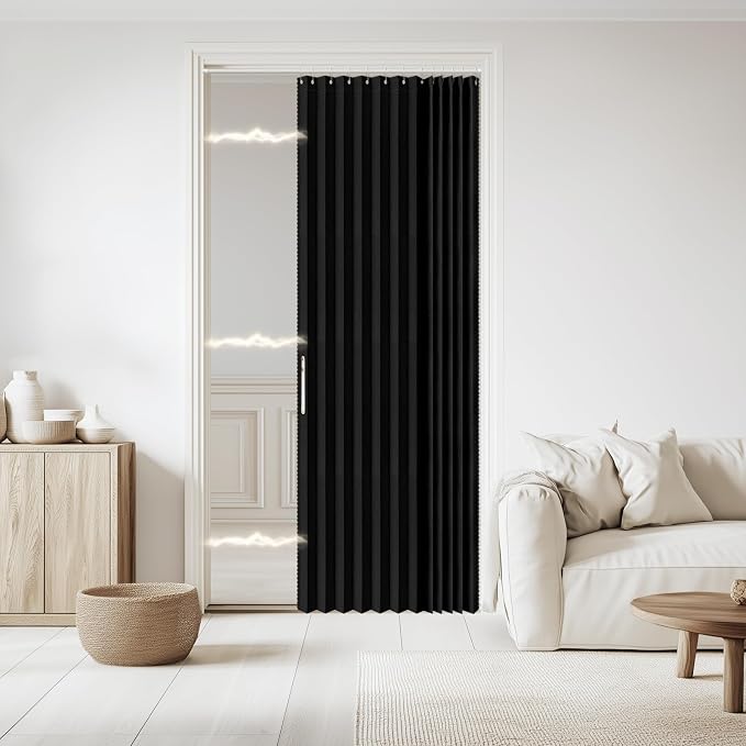 Accordian Door Curtain, 100% Blackout Folding Magnetic Doorway Curtains by JILRON
