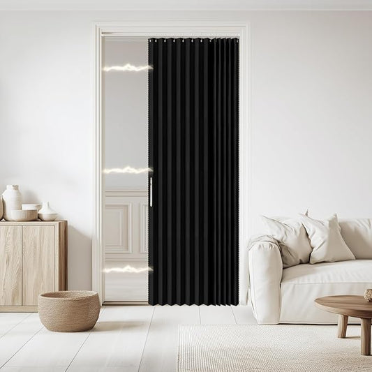 Accordian Door Curtain, 100% Blackout Folding Magnetic Doorway Curtains by JILRON