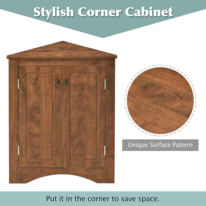 Corner Storage Cabinet with Adjustable Shelves, Triangle Bathroom & Kitchen - Image 5