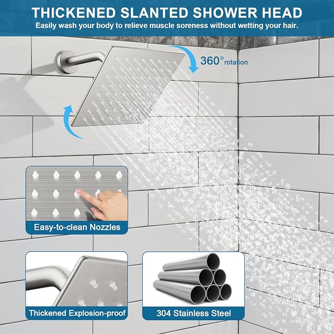 Shower Faucet Set Brushed Nickel Shower System, Ceiling Mount 12 Inch Shower - Image 5