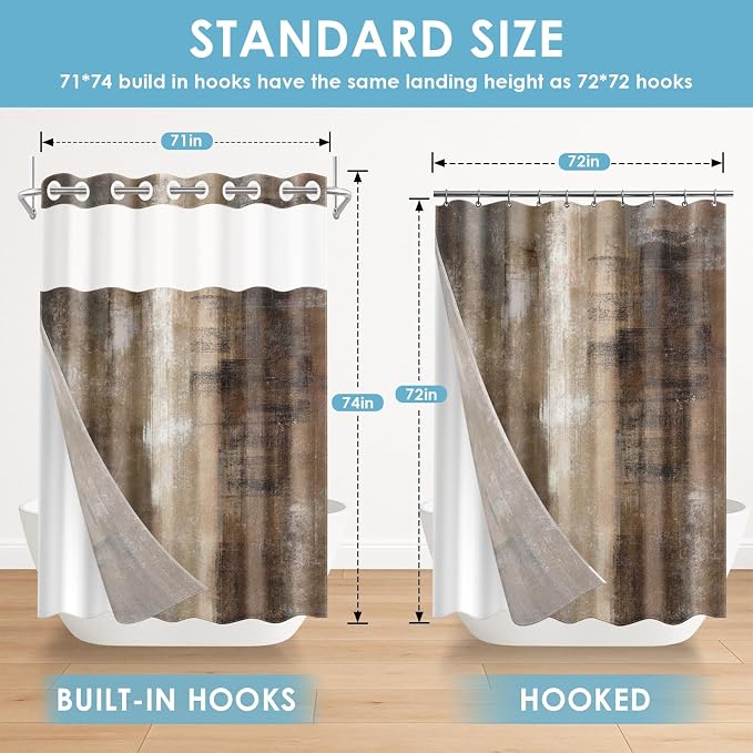 No Hook Brown Grey Painting Shower Curtain - Image 6