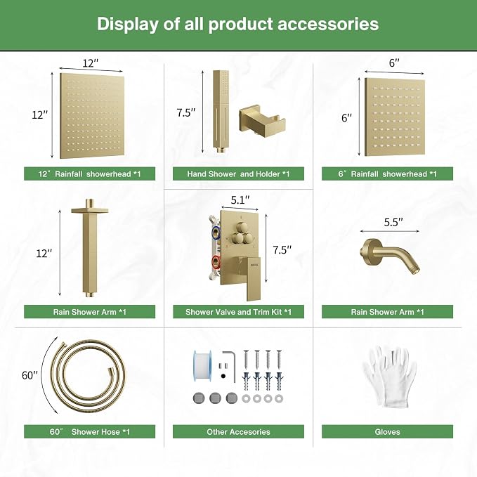 VANFOXLE Shower Faucet Set Brushed Gold Shower System, Push Button Diverter - Image 8
