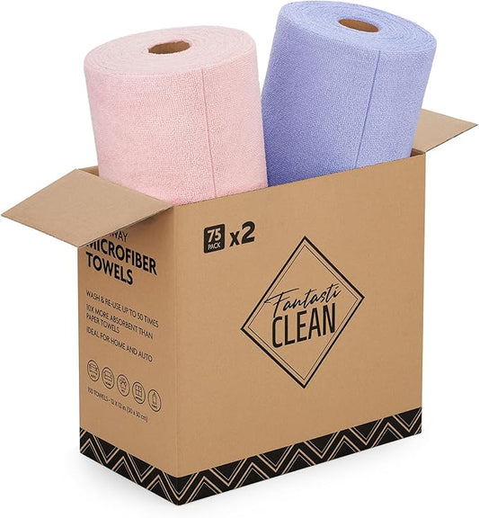 Fantasticlean Microfiber Cleaning Cloth Rolls -150 Pack, Tear Away Microfiber by Fantasticlean