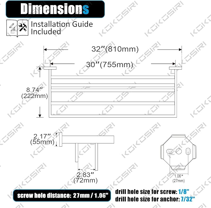 KOKOSIRI 32'' Towel Shelf Holder Bathroom Towel Rack - Image 2