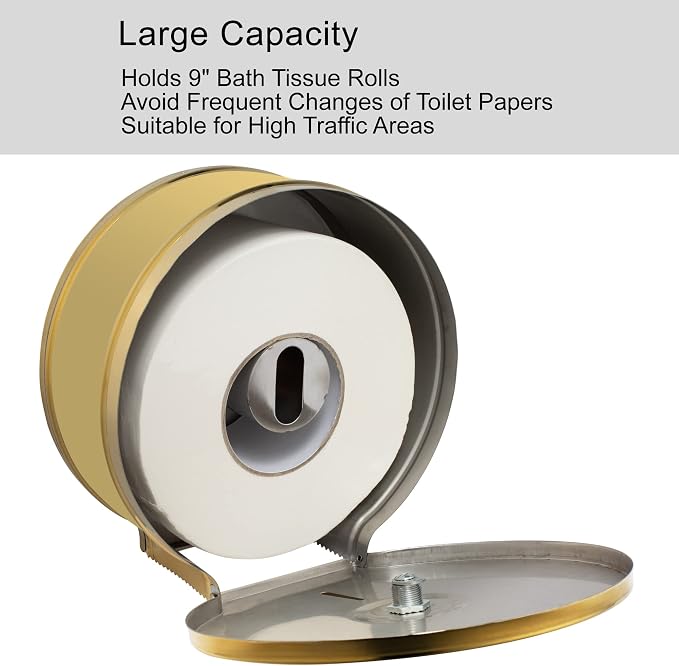 Commercial Jumbo Toilet Paper Dispenser, Wall Mount Stainless Steel 9 Inch Roll - Image 4