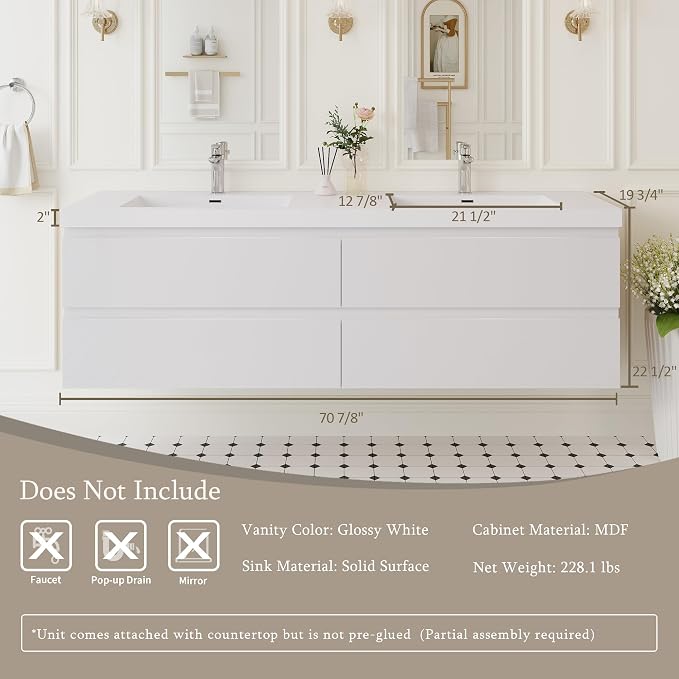 72" Floating Bathroom Vanity - Image 6