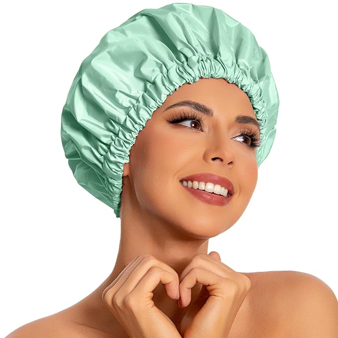Reusable Shower Cap for Women, Large Waterproof Shower Essentials Bonnet by Edoneery