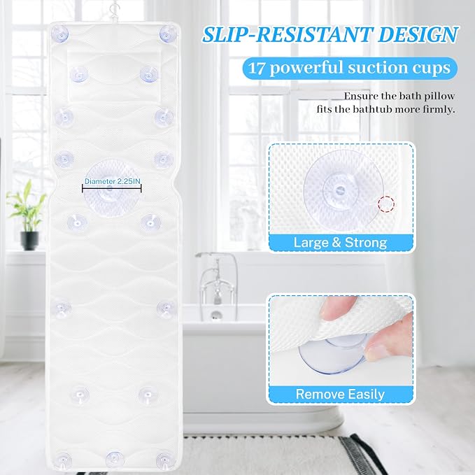 Bath Pillow for Tub with Laundry Bag & 17 Non-Slip Suction Cups, Extra Thick - Image 5