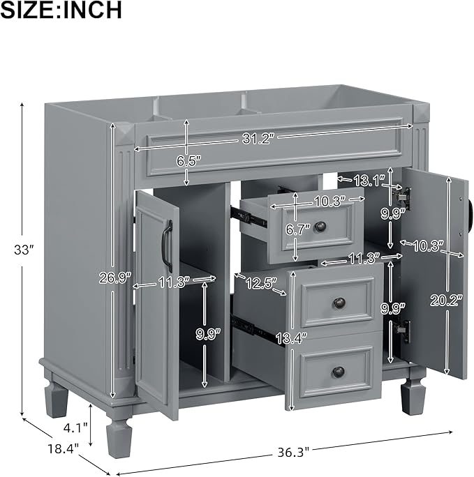 Favfurish 36" Bathroom Vanity Without Top Sink, Modern Freestanding Bath - Image 2
