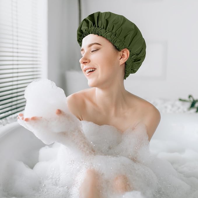 Reusable Shower Cap for Women, Stylish Large Waterproof Shower Bonnet Washable - Image 5