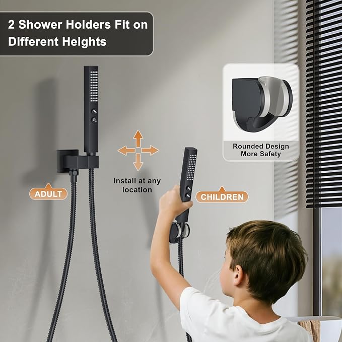 Rain Shower System Matte Black Shower Faucet Set, Dual Rainfall Shower Head Set - Image 5