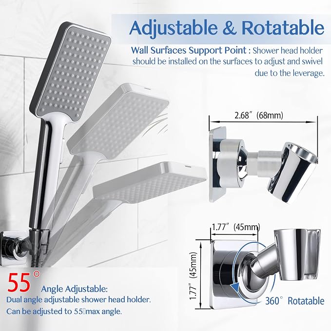 YDmeet Shower Head Holder, Adjustable Handheld Brass Shower Head Bracket - Image 3