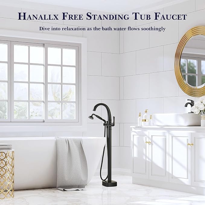 Free Standing Tub Faucet, Hanallx Luxury Matte Black Freestanding Bathtub Faucet - Image 2