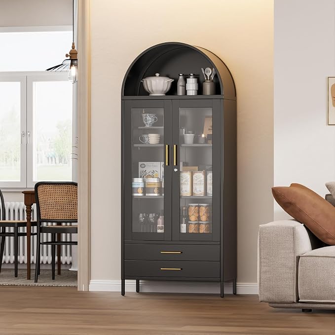 73''H Metal Arch Kitchen Pantry Cabinets, Arched Display Cabinet by JAORD