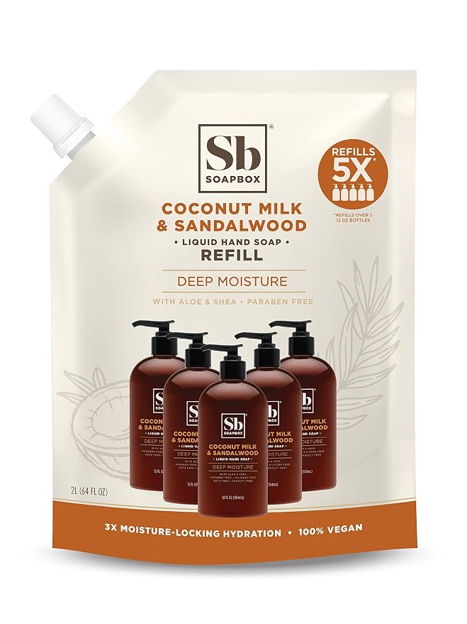 Soapbox Liquid Hand Soap Refill, Coconut Milk & Sandalwood, Paraben Free by Soapbox