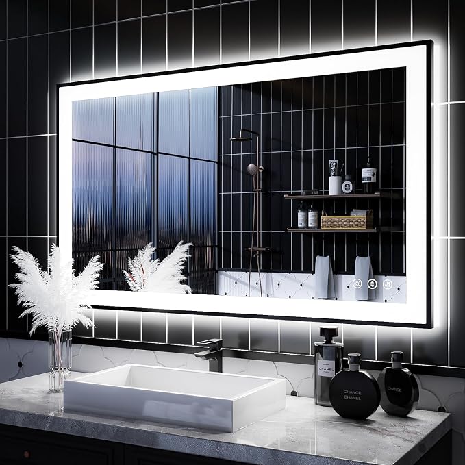 ISKM Framed LED Mirror for Bathroom 40"x24", Dimmable LED Bathroom Mirror by ISKM-IStillKeepMovin