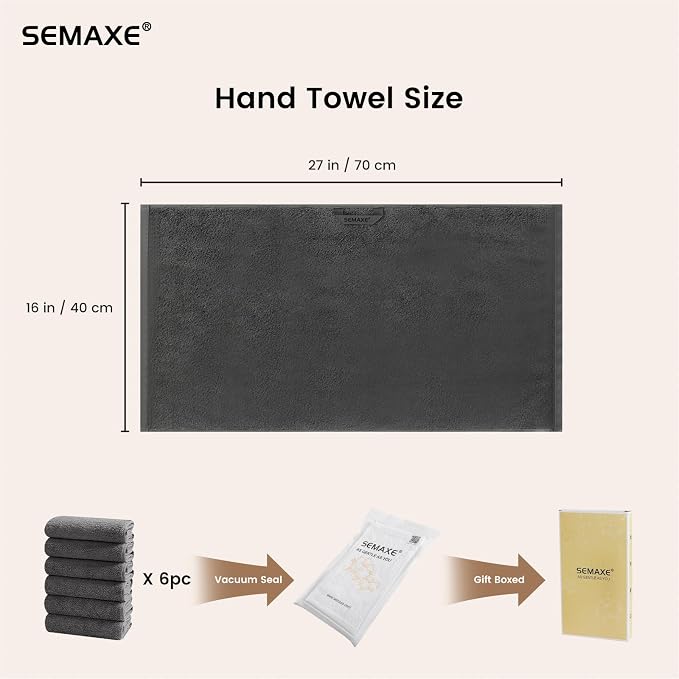 SEMAXE 6-Pack Gray Hand Towels - Image 2