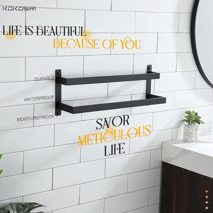 KOKOSIRI Towel Bars Black Bath Towel Holders 20 Inches Bathroom 2-Tiers Ladder - Image 7