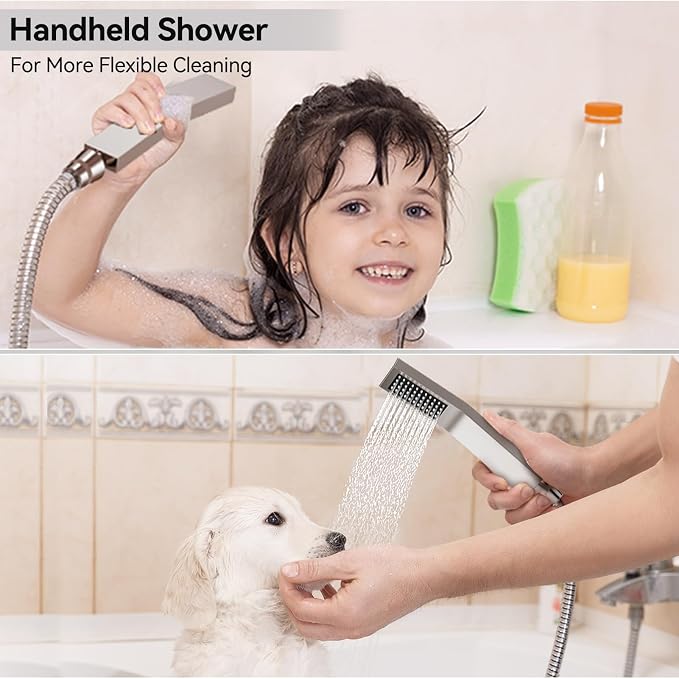 Rain Shower System Brushed Nickel, STARBATH 12+6" Double Rain Shower Head and - Image 4