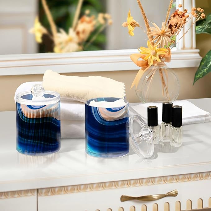 MNSRUU 4 Pack Qtip Holder Organizer Dispenser Marble Bathroom Containers - Image 7