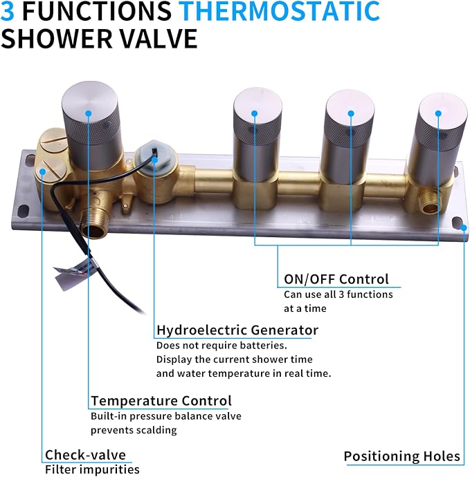 Triple Function Shower Diverter Valve Digital Display Shower Mixer Valve Kit - Image 2