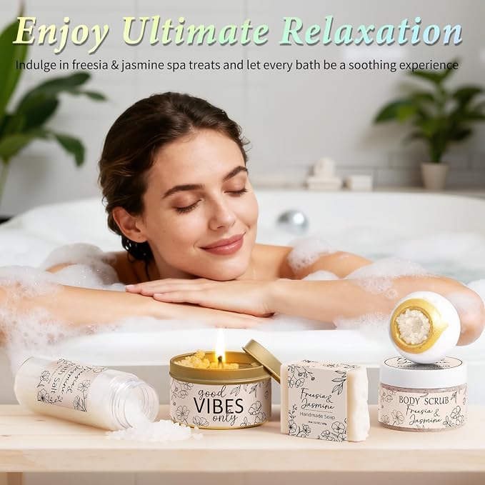 Spa Gifts for Women Bath Gift Set, Freesia & Jasmine Relaxing Spa Gift Basket - Image 7