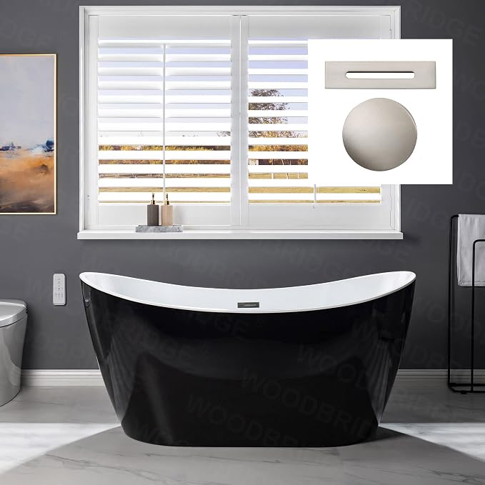 WOODBRIDGE 59" Acrylic Freestanding Bathtub Contemporary Soaking Tub, BTA1816-BN by WOODBRIDGE