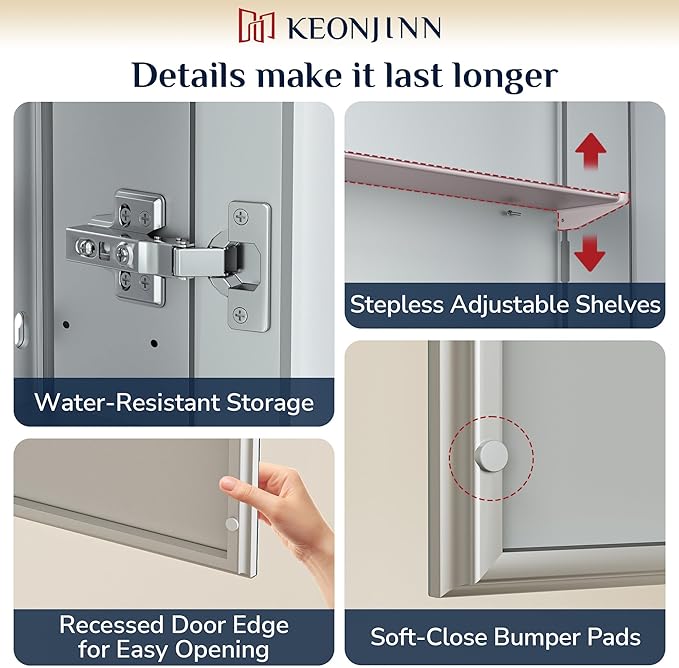 Keonjinn 40 x 32 Inch Large Medicine Cabinet - Image 7
